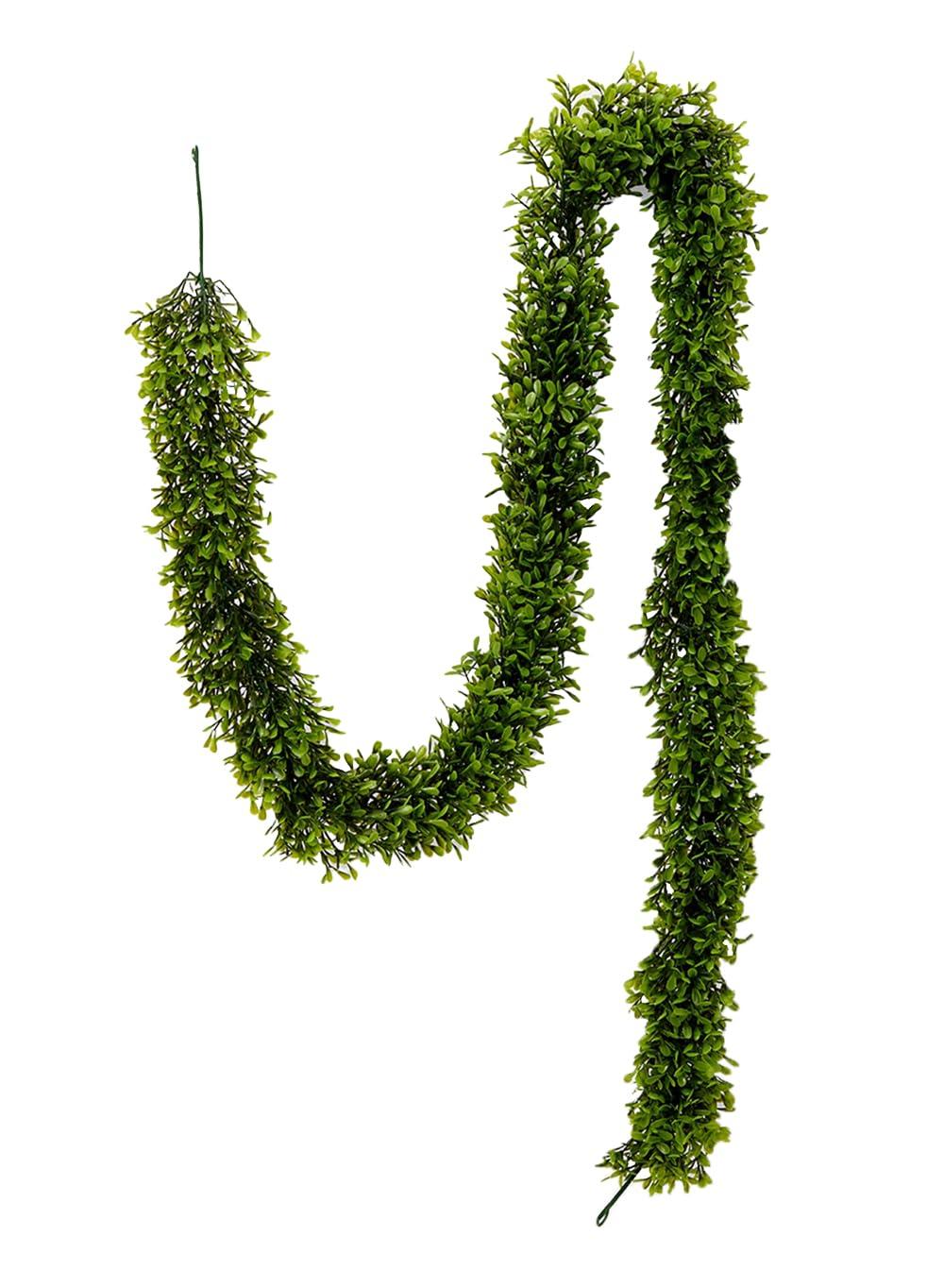 Serene Spaces Living Artificial Green Boxwood Garland - Ideal for Decorating Windows at Parties or Events, Measures 5.5 Feet Long