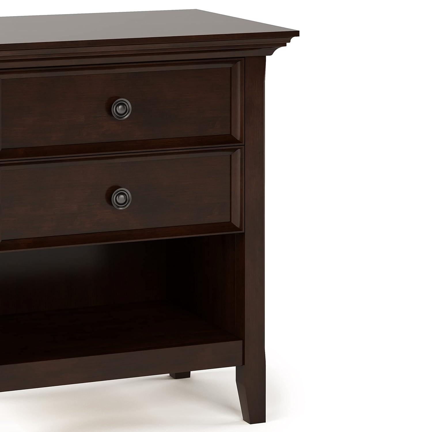 Simpli Home Amherst 24"W 2-Drawer Solid Wood Nightstand with Open Shelf