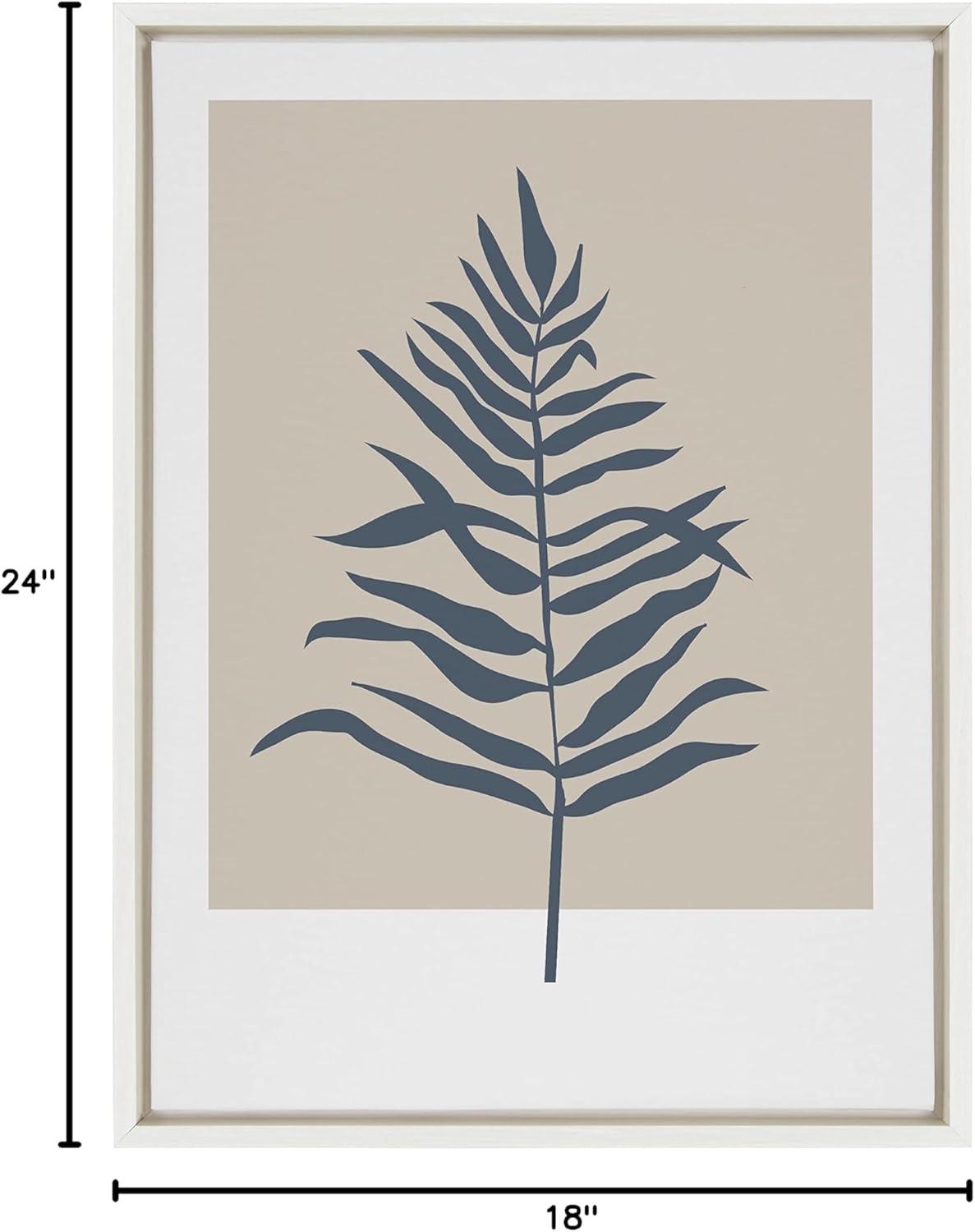 Kate and Laurel Sylvie Muted Tan and Blue Colorblock Botanical Fern Framed Canvas Wall Art by The Creative Bunch Studio, 18x24 White, Decorative Simple Plant Art for Wall
