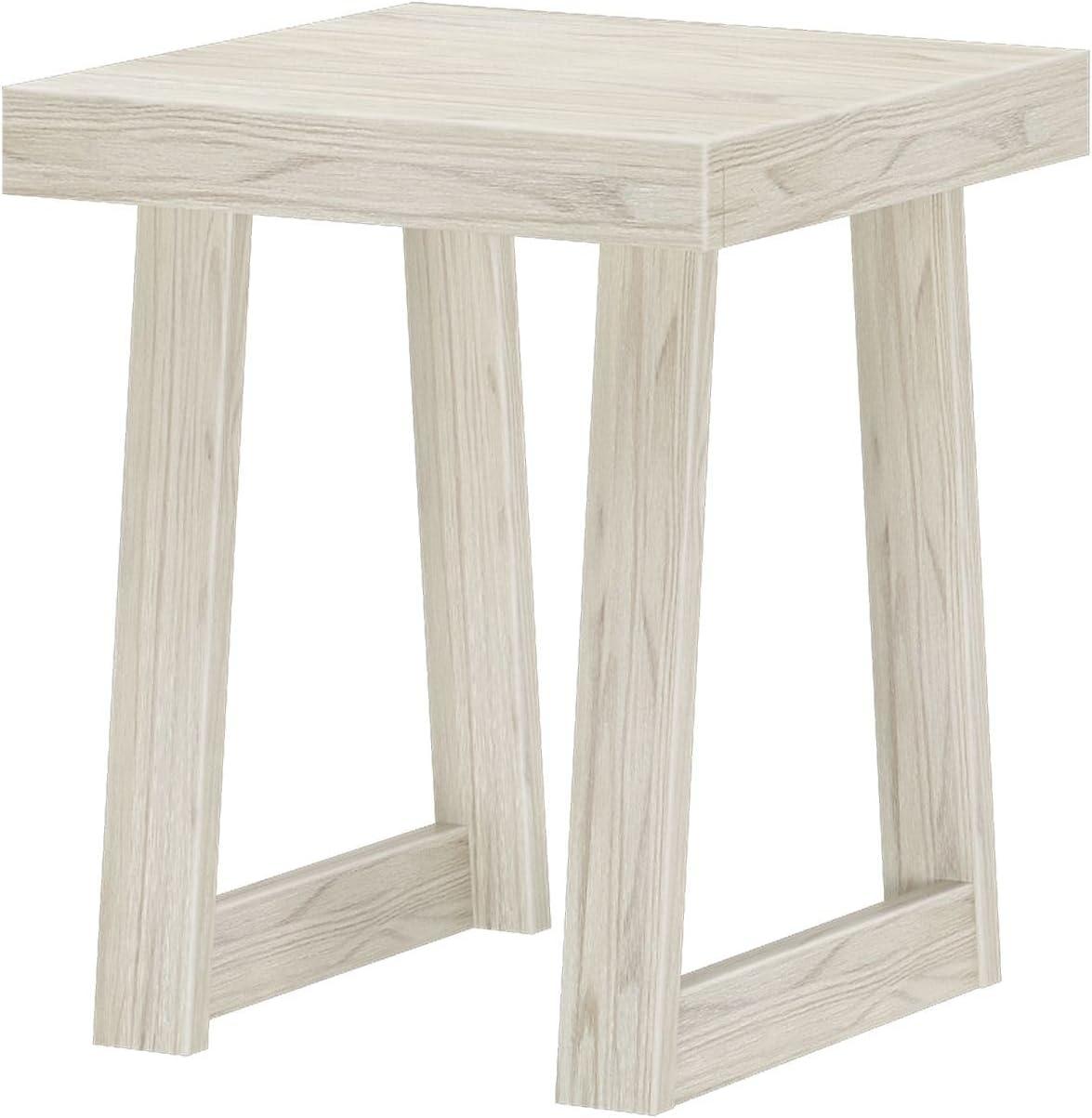 Plank+Beam Classic Square Side Table, Slim Side Table for Living Room, Nightstand for Small Spaces, Wood End Table for Bedroom, White Sand Wirebrush