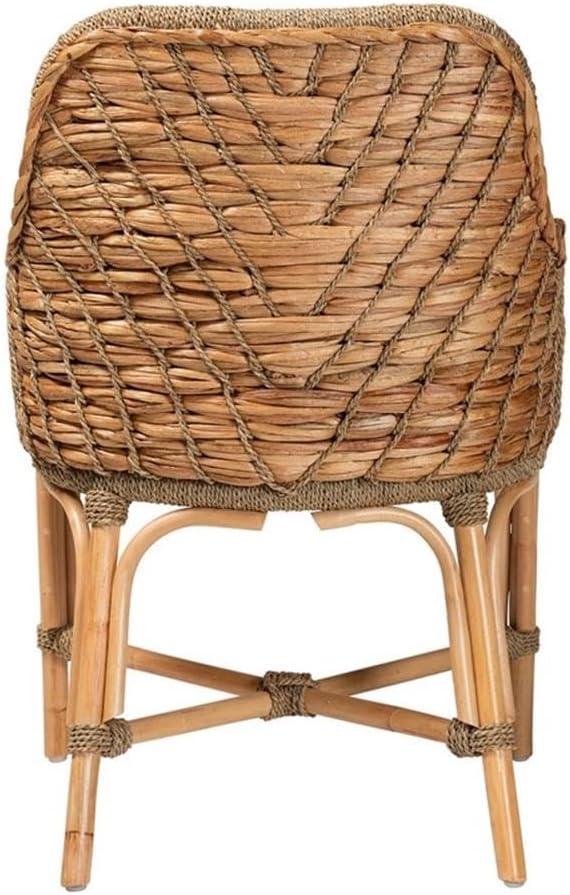 Baxton Studio Kyle Natural Brown Woven Rattan Dining Arm Chair with Cushion