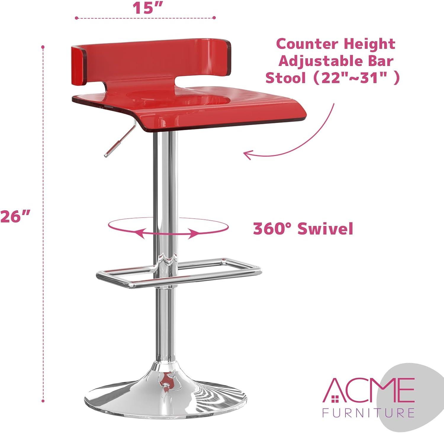 Acme Furniture Rania Adjustable Stool with Swivel, Red & Chrome, 15"L x 16"D x 35"H