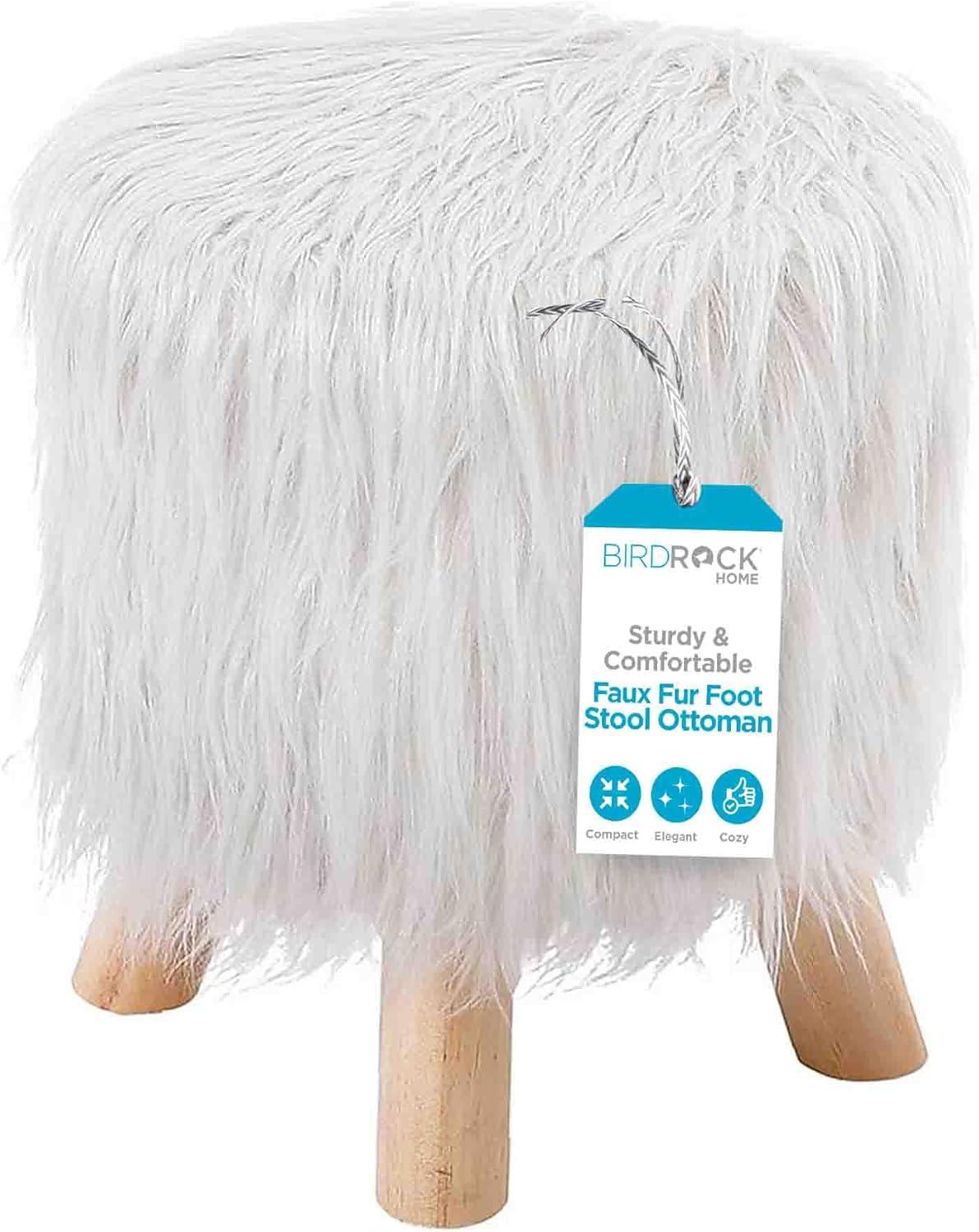 AFD Woolly Faux Pouf Ottoman Stool With Natural Log Feet
