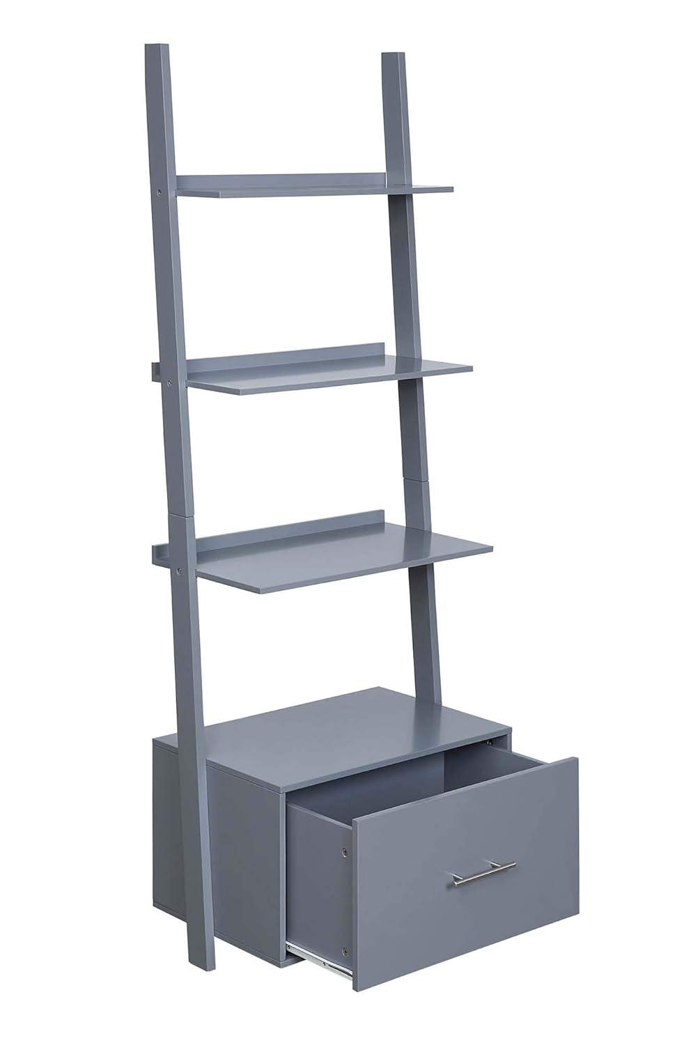 Convenience Concepts American Heritage Ladder Bookcase with File Drawer, Gray