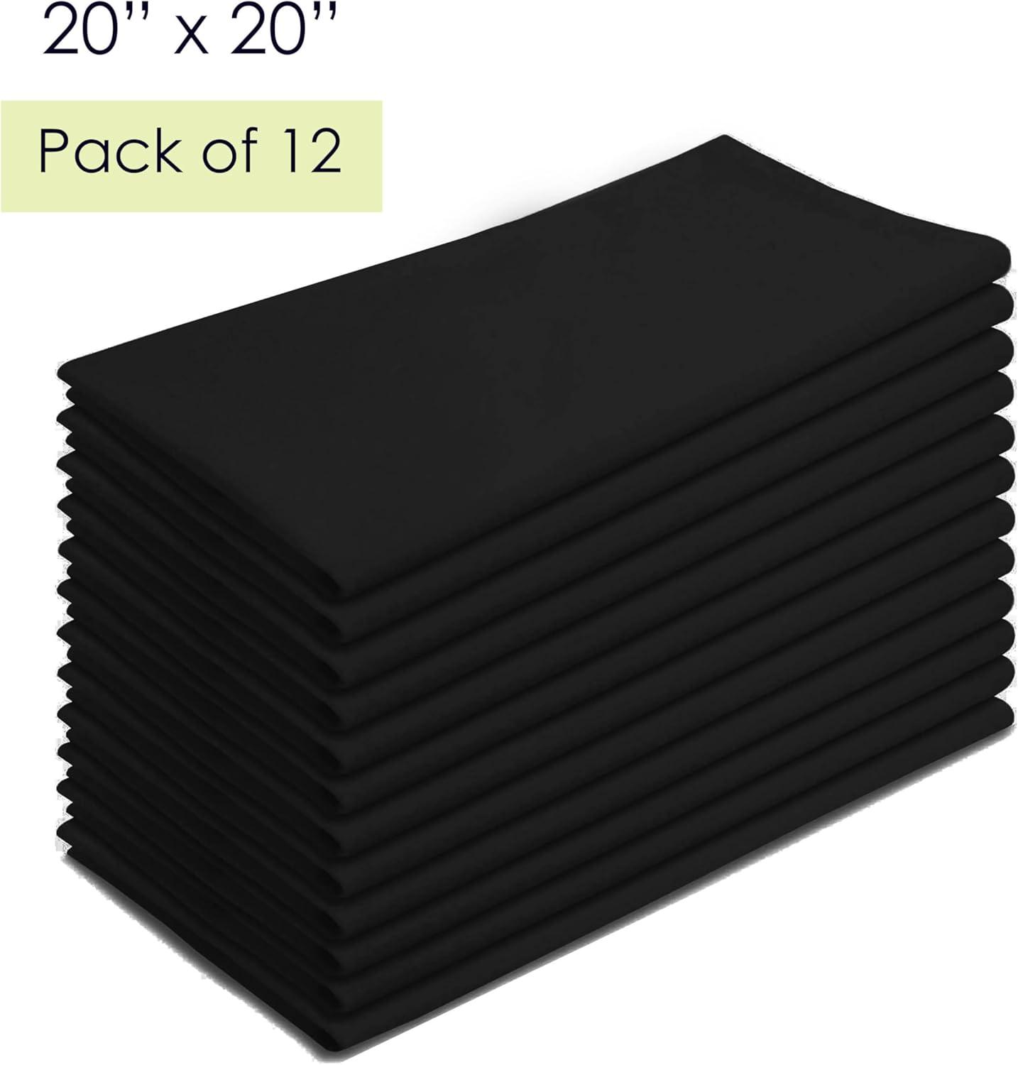 Craft And Party, Black Cloth Napkins - 12 Pack, 20x20 Inch Polyester Dinner Napkins with Hemmed Edges, Washable Napkins Great uses for Weddings, Dinners and Parties