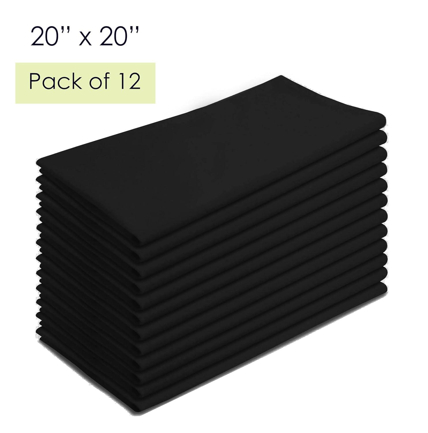 Craft And Party, Black Cloth Napkins - 12 Pack, 20x20 Inch Polyester Dinner Napkins with Hemmed Edges, Washable Napkins Great uses for Weddings, Dinners and Parties