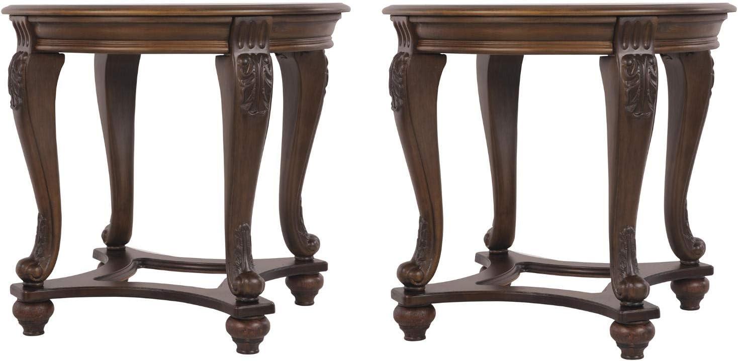 Signature Design by Ashley Norcastle End Table Dark Brown : Beveled Glass, Metal Accents, Wood Legs