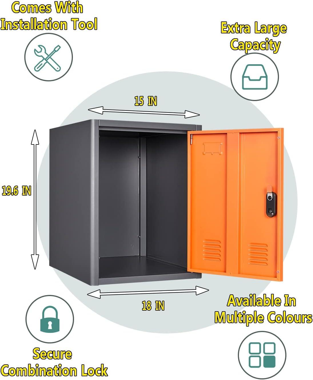KAER Blue Storage Cabinet, 19.0x18.0x15.0in Metal Locker, Lockable Cabinet Organizer with 1 Door, for School, Office, Home, Garage- Assembly Required