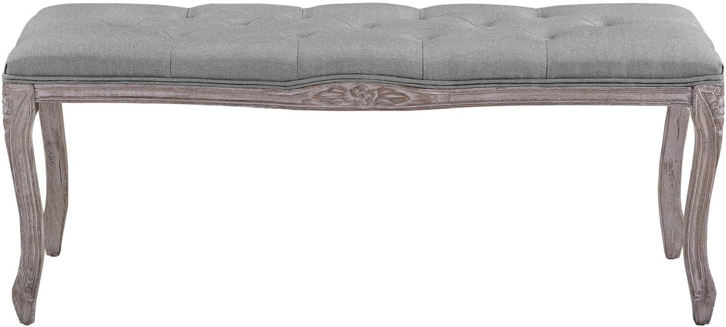 Modway Regal Vintage French Upholstered Fabric Bench in Light Gray