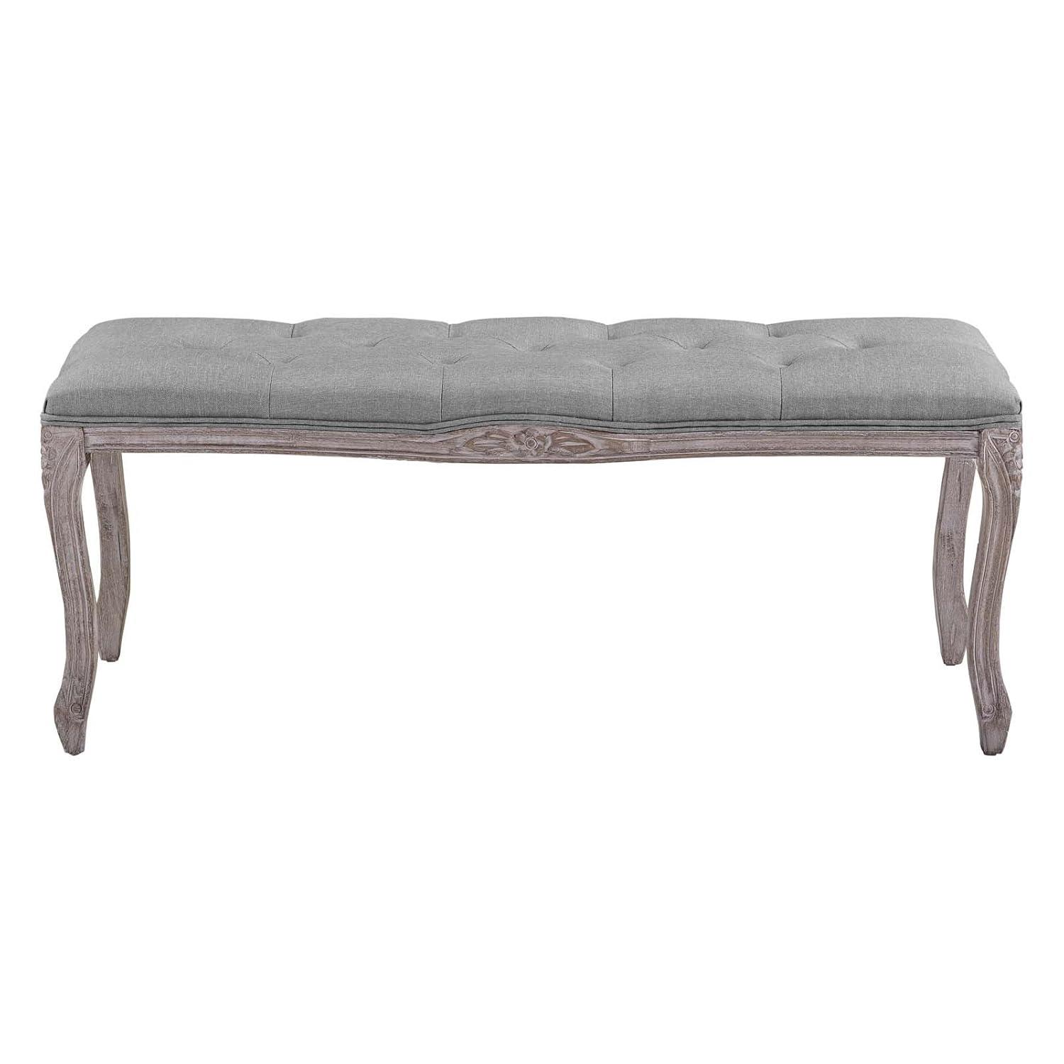 Ergode Regal Vintage French Upholstered Fabric Bench - Light Gray