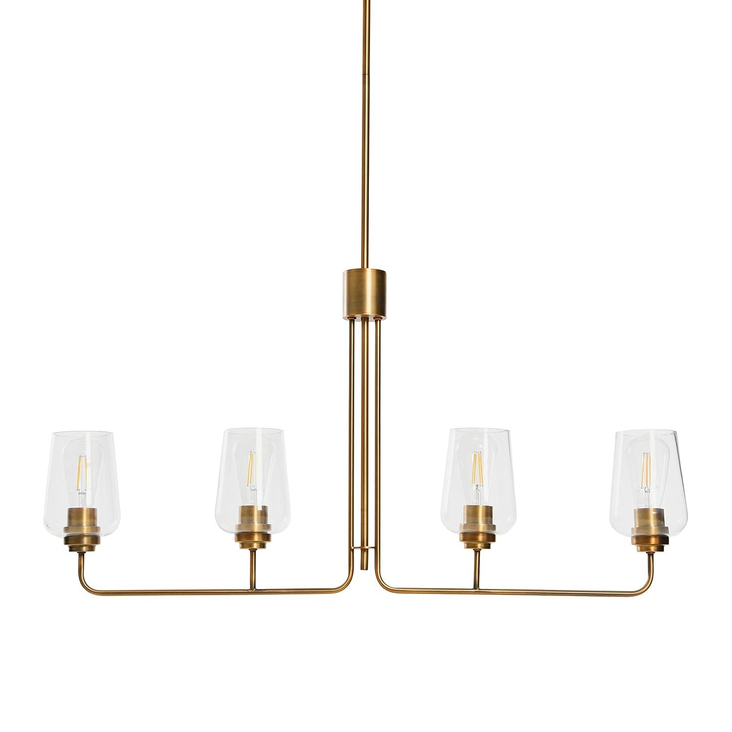 Storied Home Holden - Metal and Glass 4-Light Linear Chandelier, Brushed Bronze