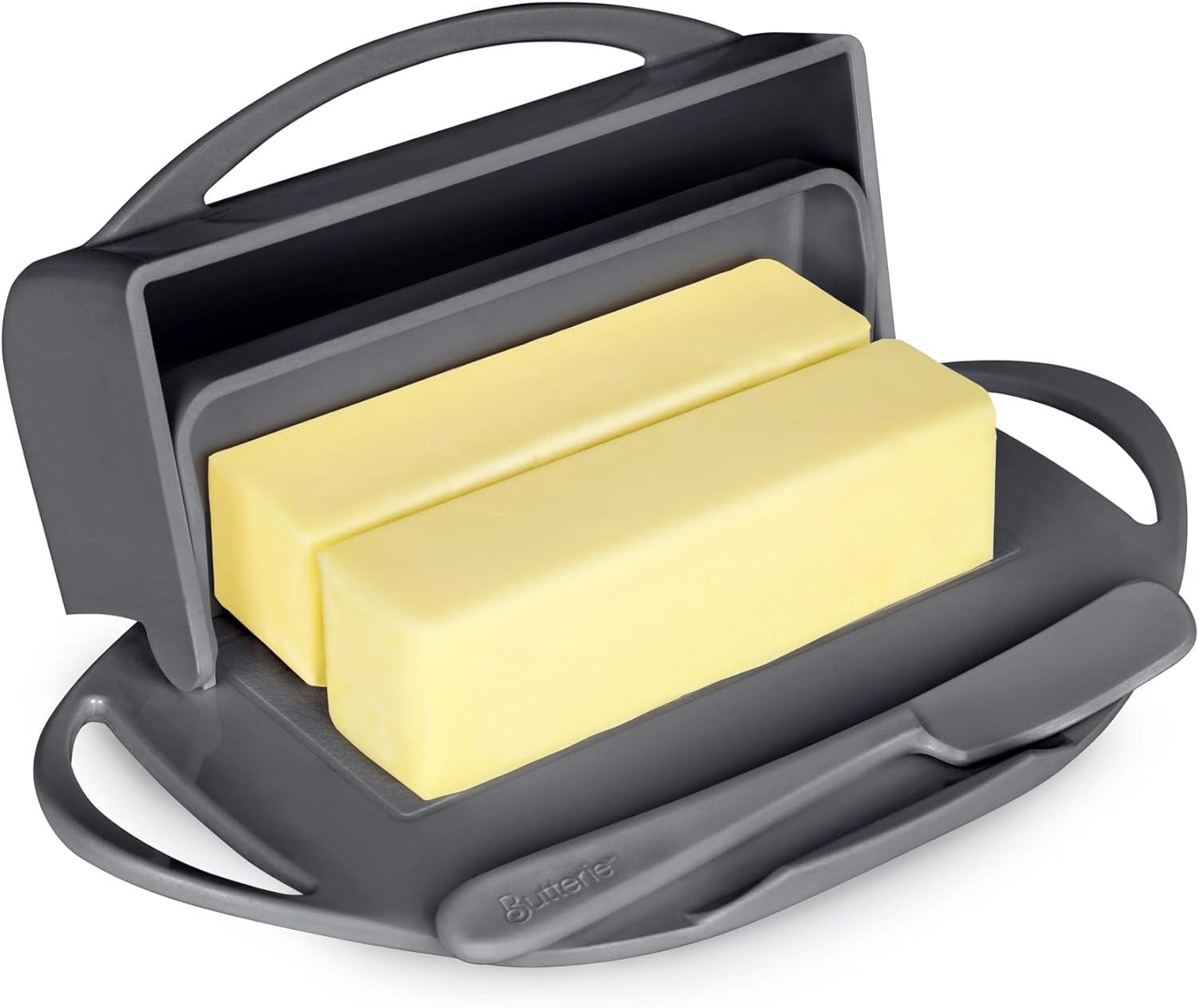 Collections Etc Butterie® Skid-Resistant Butter Dish with Flip-Top Lid Gray