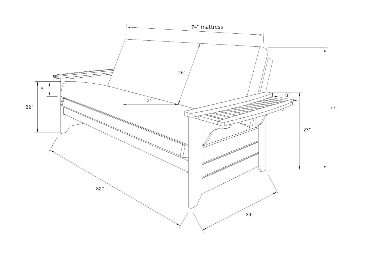 Albany Futon with storage in Rustic Walnut Finish, Multiple Colors