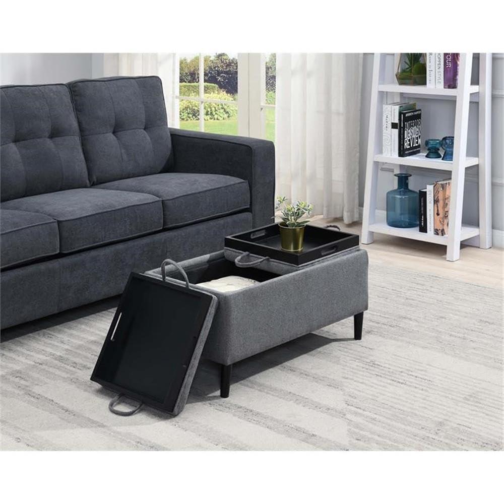 Convenience Concepts Designs4Comfort Magnolia Storage Ottoman w/ Reversible Trays, Soft Gray Fabric