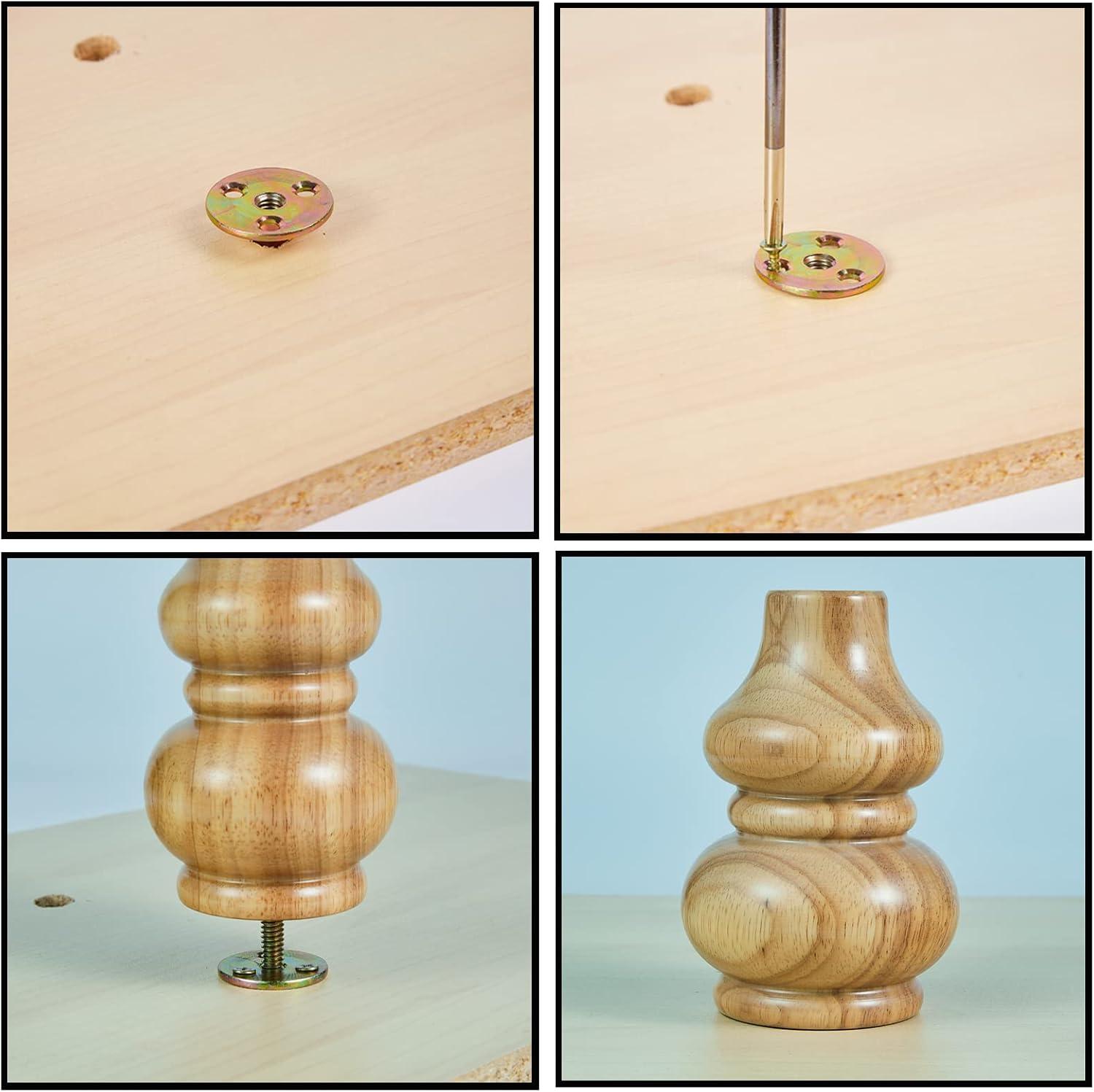 Wood Furniture Legs-Round Couch Legs, Sofa Legs Set of 4,Couch Legs Replacement,for Chair Legs Dresser Legs Cabinet Legs(6 inch Wood Color)