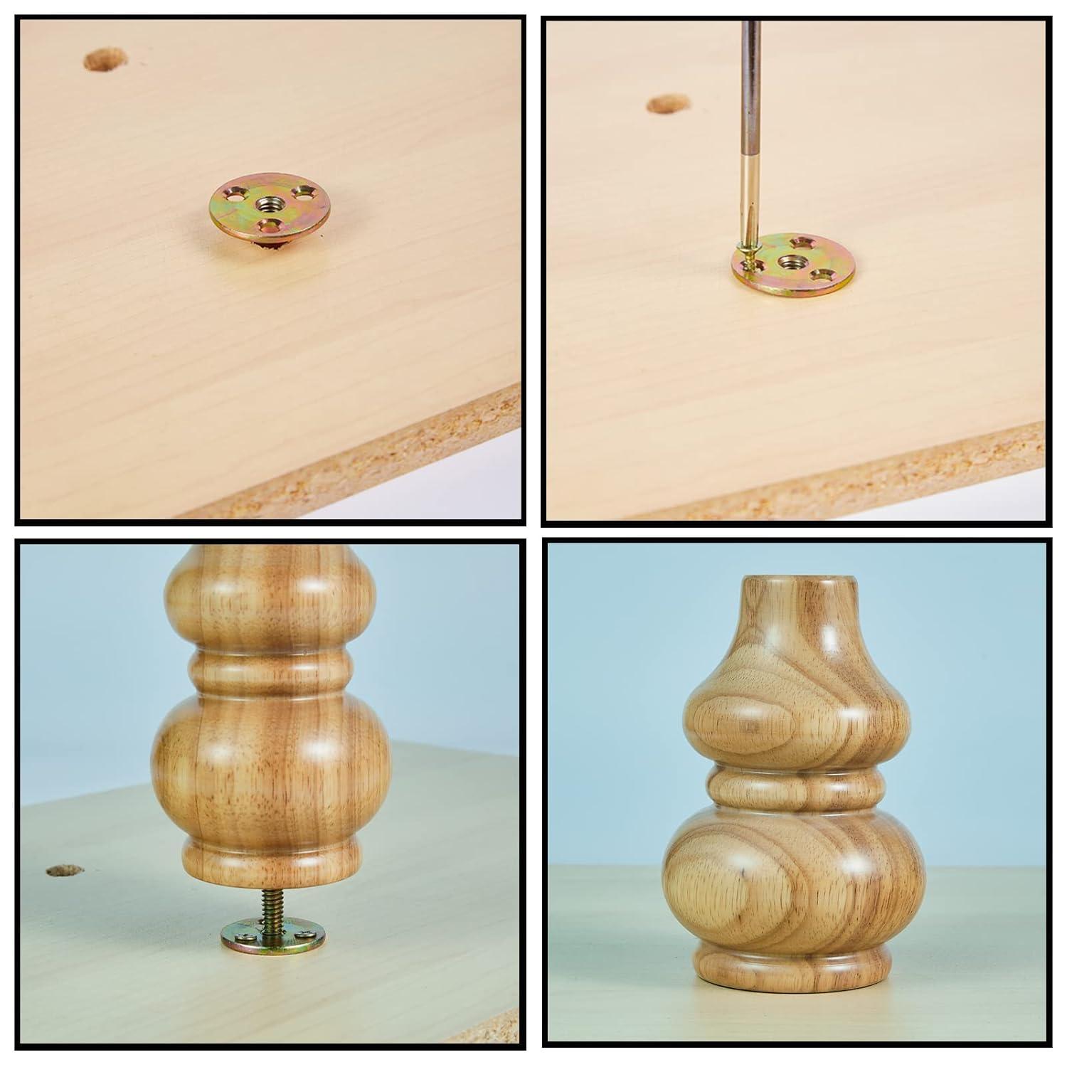 Wood Furniture Legs-Round Couch Legs, Sofa Legs Set of 4,Couch Legs Replacement,for Chair Legs Dresser Legs Cabinet Legs(6 inch Wood Color)