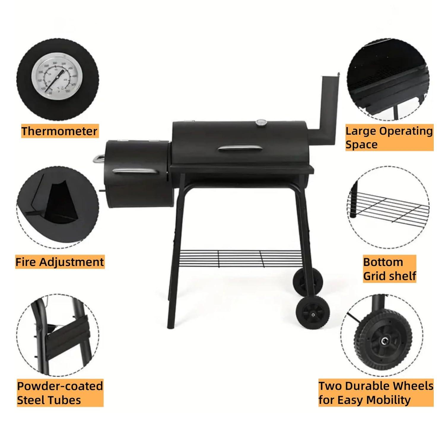 Outdoor Chef's Delight: Heavy-Duty Charcoal Grill with Offset Smoker | Portable BBQ Smoking Station for Backyard Parties and Outdoor Adventures