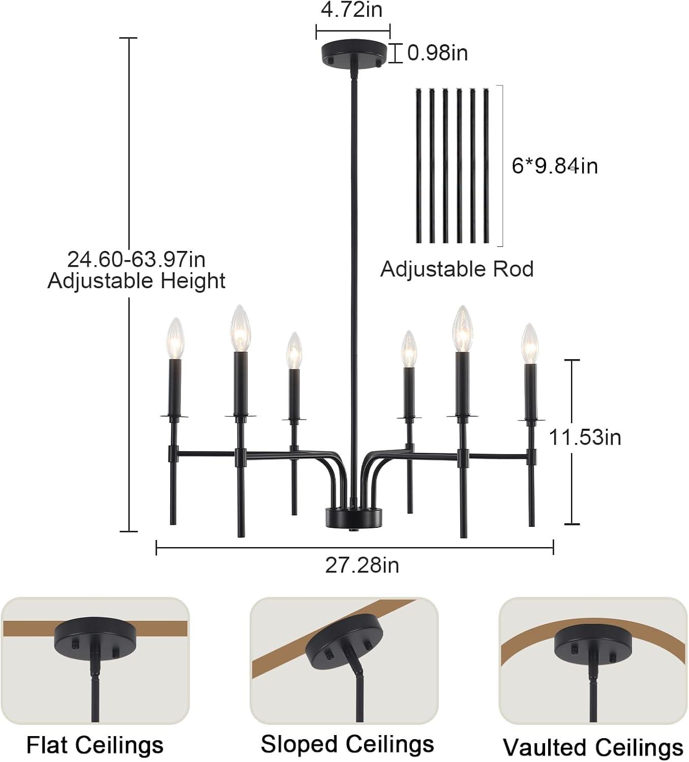 Black Metal 6-Light Candle Style Chandelier