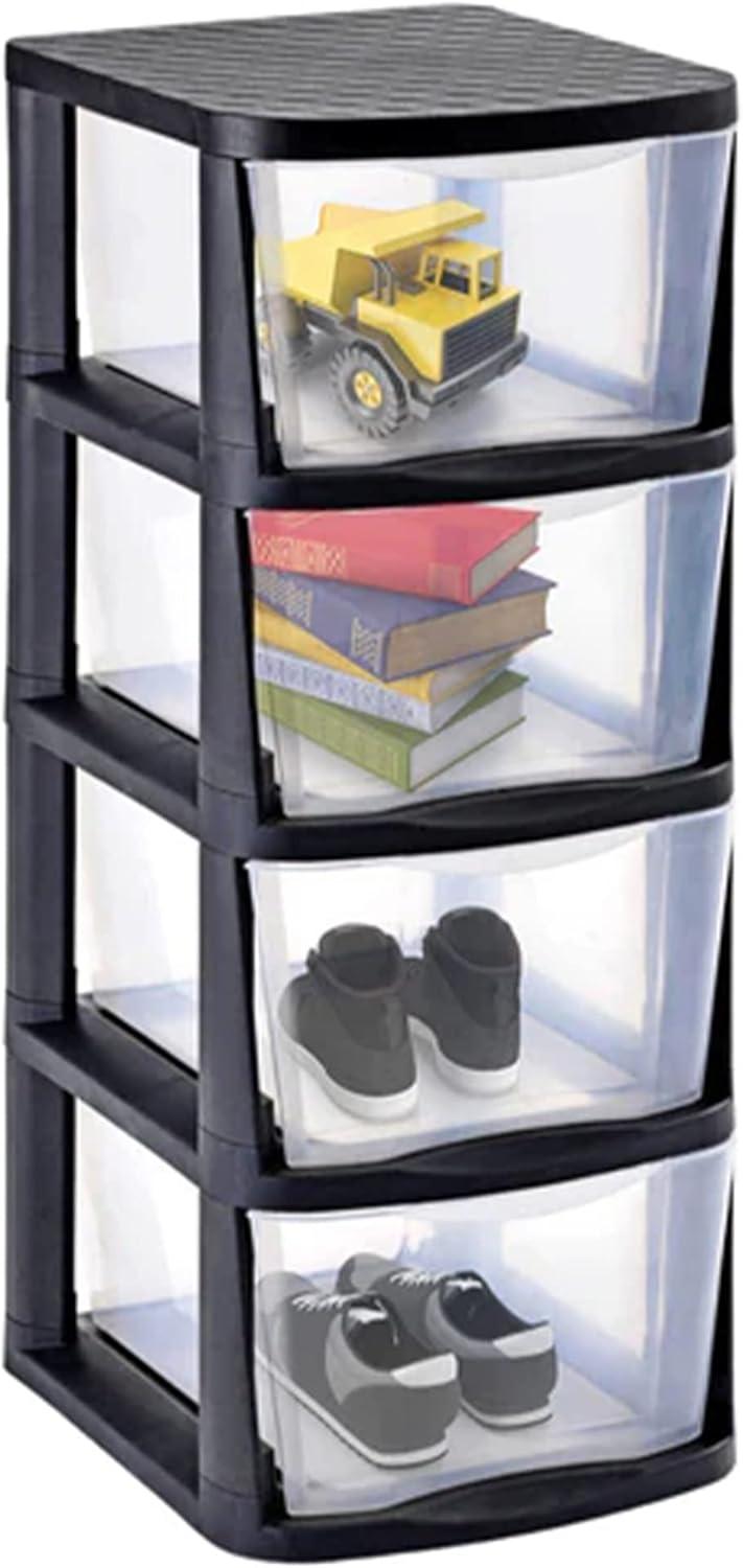 Clear Plastic 4 Drawer Home Storage Tower with Black Frame