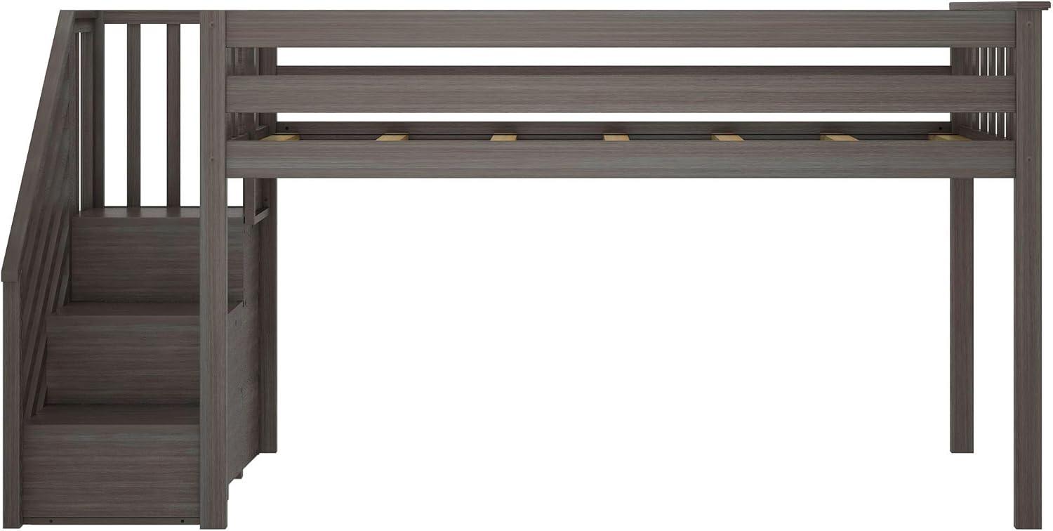 Max & Lily Solid Wood Twin Loft Bed with Stairs, Solid Wood Loft Beds with Ladder for Kids, Clay