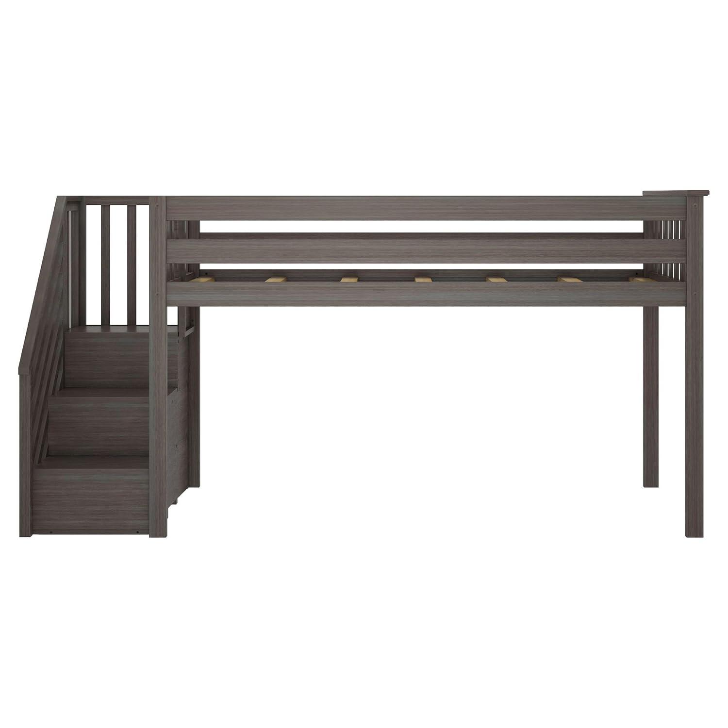 Max & Lily Solid Wood Twin Loft Bed with Stairs, Solid Wood Loft Beds with Ladder for Kids, Clay