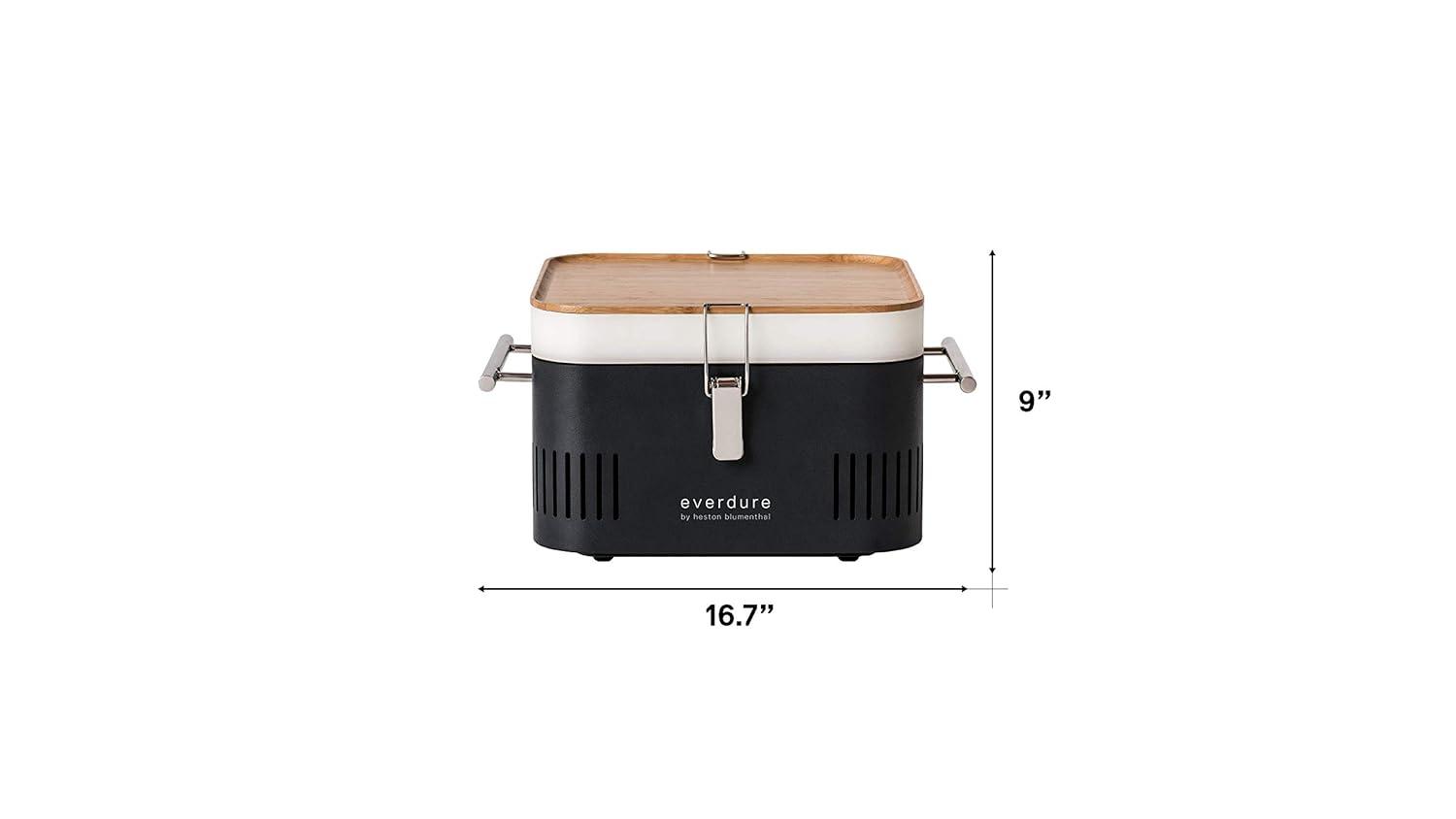 Everdure CUBE Portable Charcoal Grill, Tabletop BBQ, Perfect Tailgate, Beach, Patio, or Camping Grill, Lightweight & Compact Small Grill with Preparation Board & Food Storage Tray, Graphite