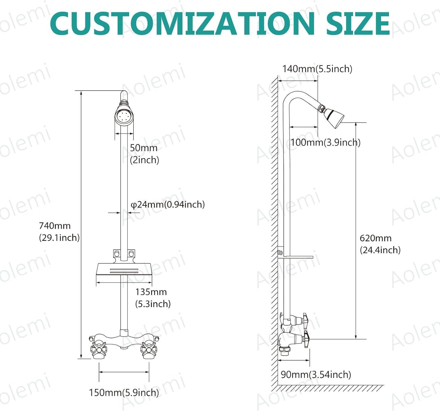 Outdoor Shower Kit,Outdoor Shower Fixtures Faucet System with Brass Showerhead,Double Handle Exposed Shower with Brass Mix Valve,6 Inch Center with Soap Dish,Pipe Upward,Polish Chrome