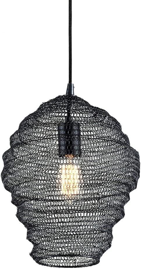 Eclipse 14" Black Iron Mesh Pendant Light with Adjustable Cord