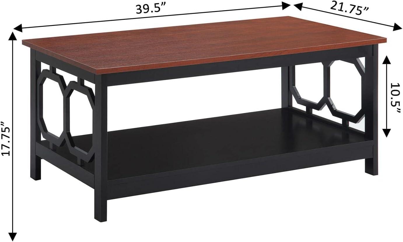 Omega Rectangular Cherry & Black Wood Coffee Table with Shelf