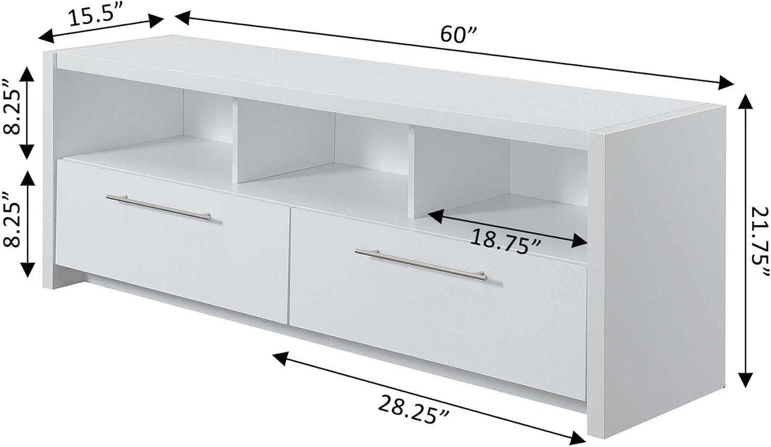 Convenience Concepts Newport Marbella 60 inch TV Stand with Cabinets and Shelves, White