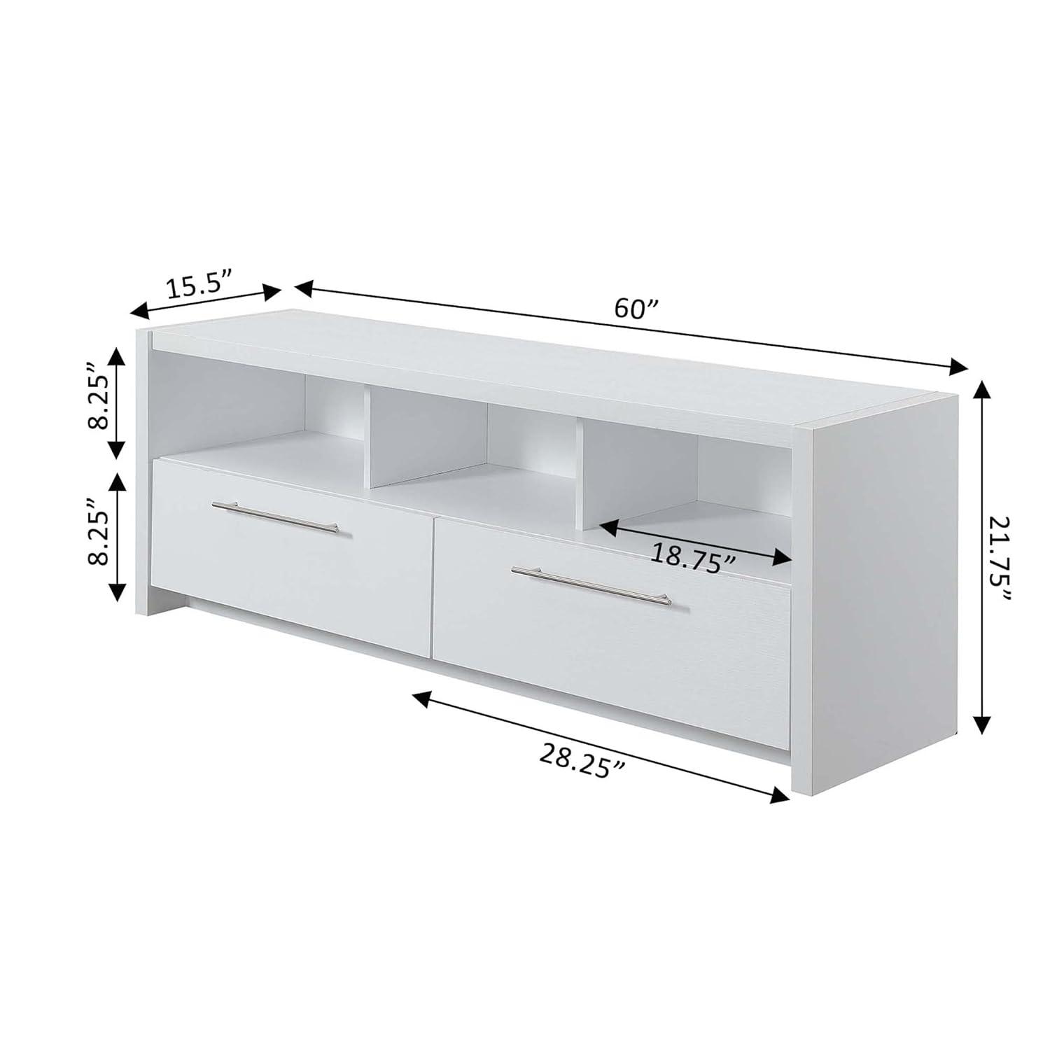 Convenience Concepts Newport Marbella 60 inch TV Stand with Cabinets and Shelves, White