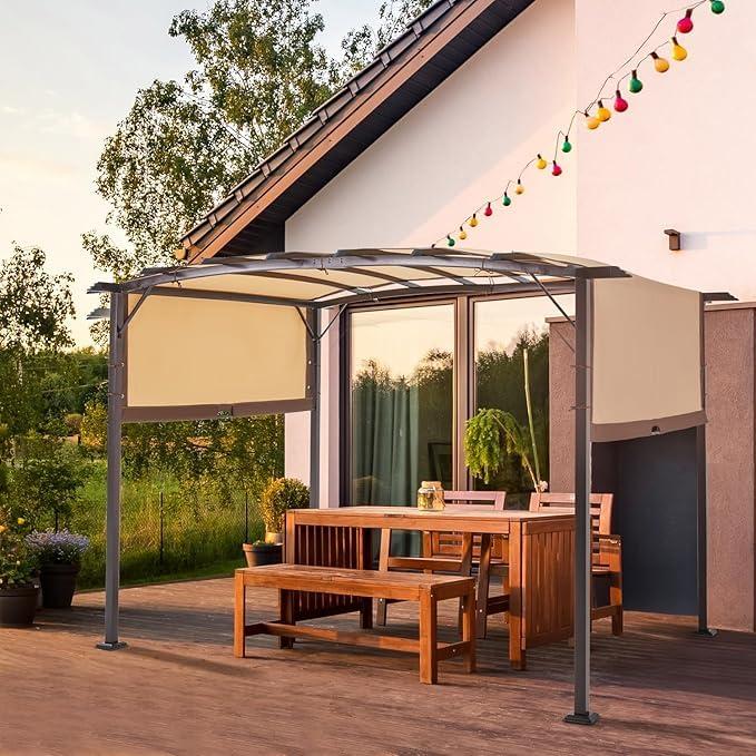 AECOJOY Pergola 9' x 12' Outdoor Pergolas, Pergolas and Gazebo Clearance, Retractable Metal Pergola with Sun Shade Canopy for Patio, Backyard, Garden