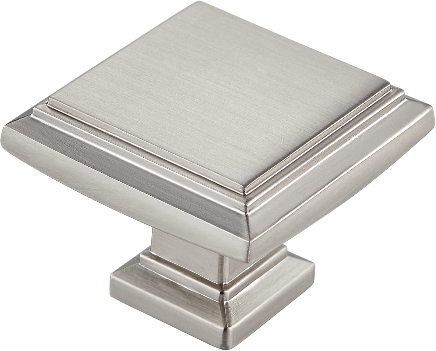 Square Satin Nickel Cabinet Knob by Southern Hills, Brushed Nickel Finish, 1 1/4 inch Square, Pack of 10 Knobs