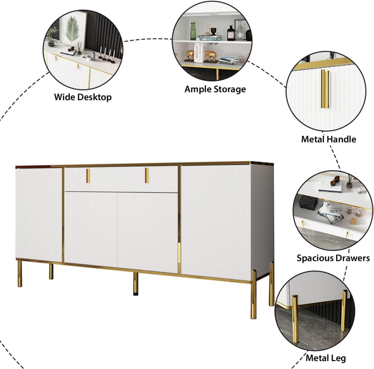 OXYLIFE Kitchen Credenza Storage Cabinet, Buffet Sideboard with Drawer and Adjustable Shelf, White