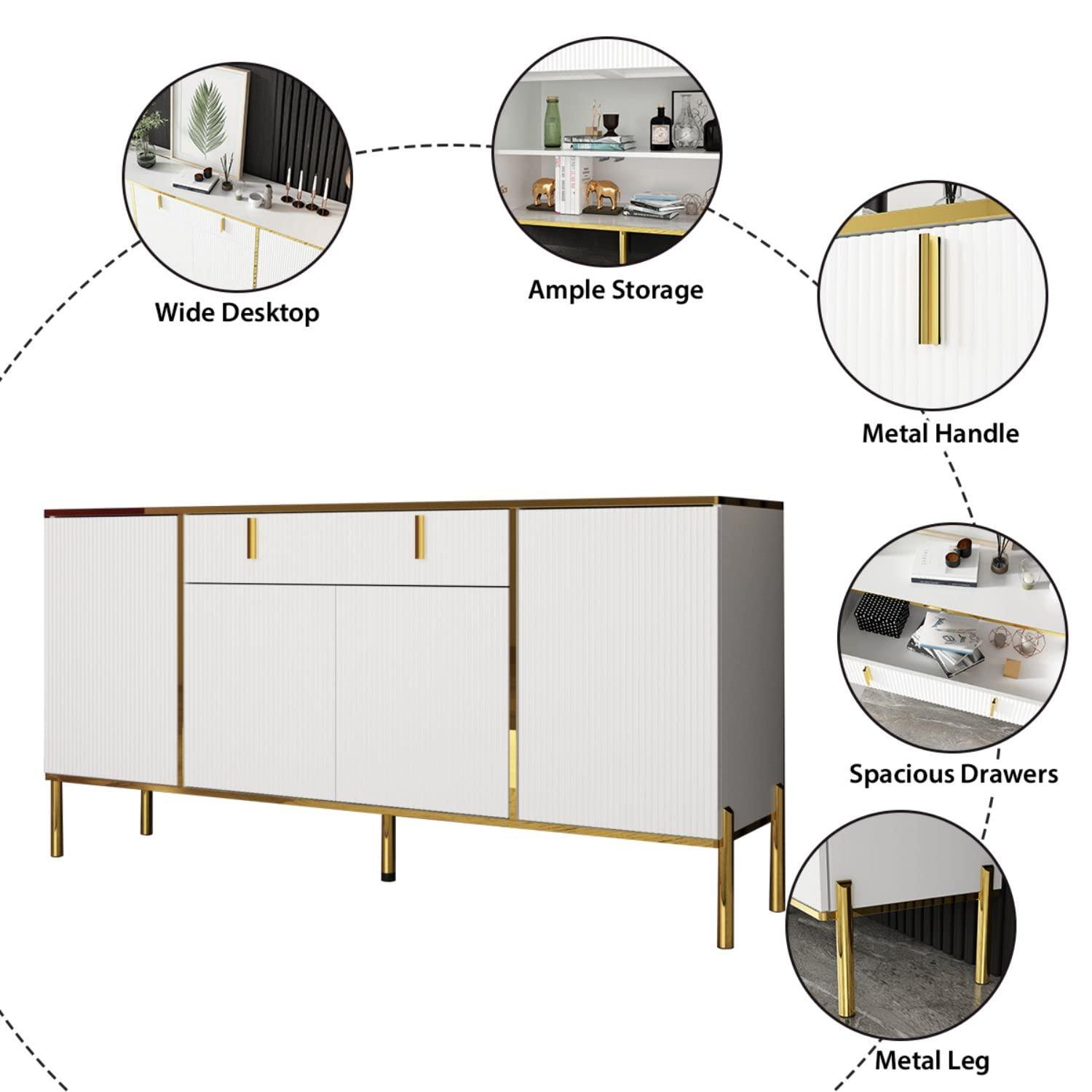OXYLIFE Kitchen Credenza Storage Cabinet, Buffet Sideboard with Drawer and Adjustable Shelf, White