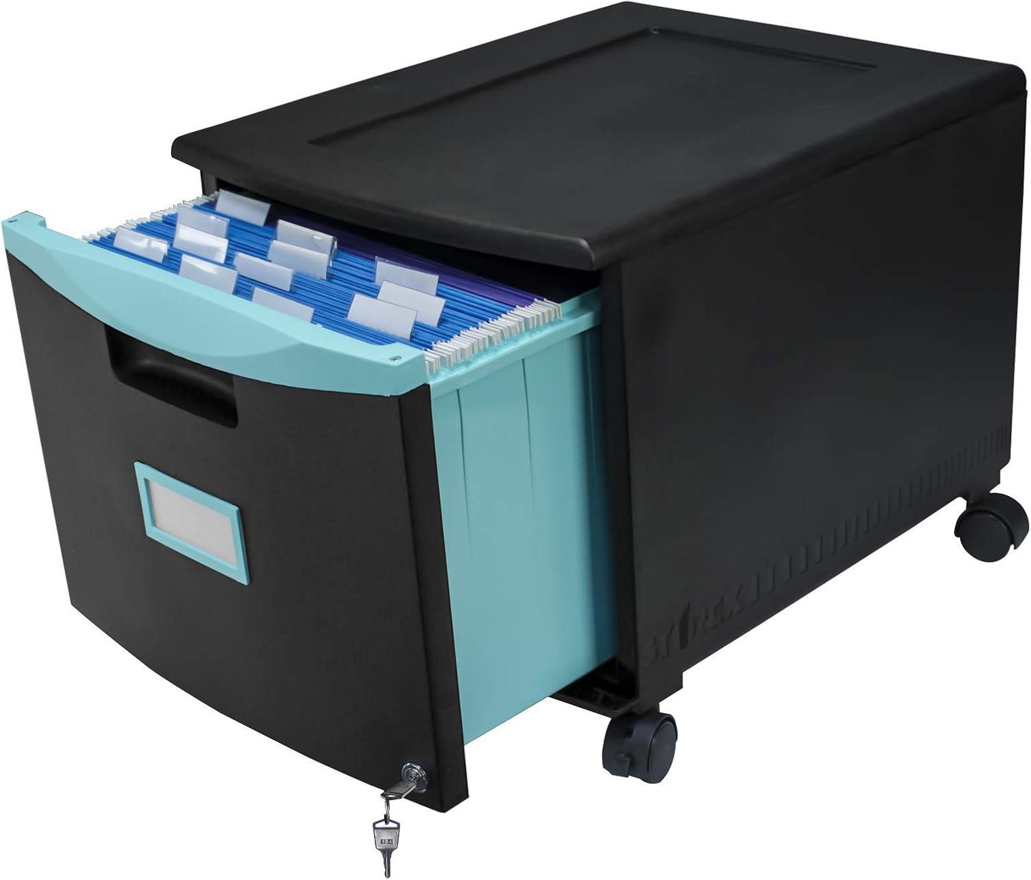 Single-Drawer Mobile Filing Cabinet 14.75w x 18.25d x 12.75h, Black/Teal