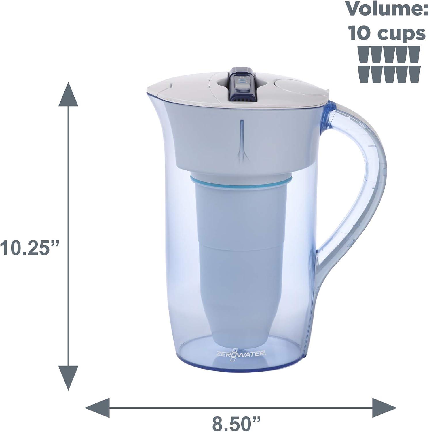 ZeroWater 10-Cup Blue Plastic Water Filtration Pitcher with Filter Indicator