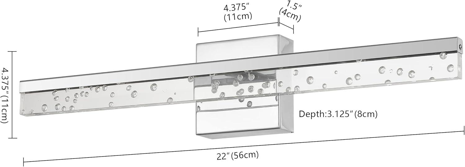 Mario 22" 1-Light Modern Contemporary 360-Degree Rotatable Iron/Seeded Acrylic Integrated LED Vanity Light, Chrome/Clear