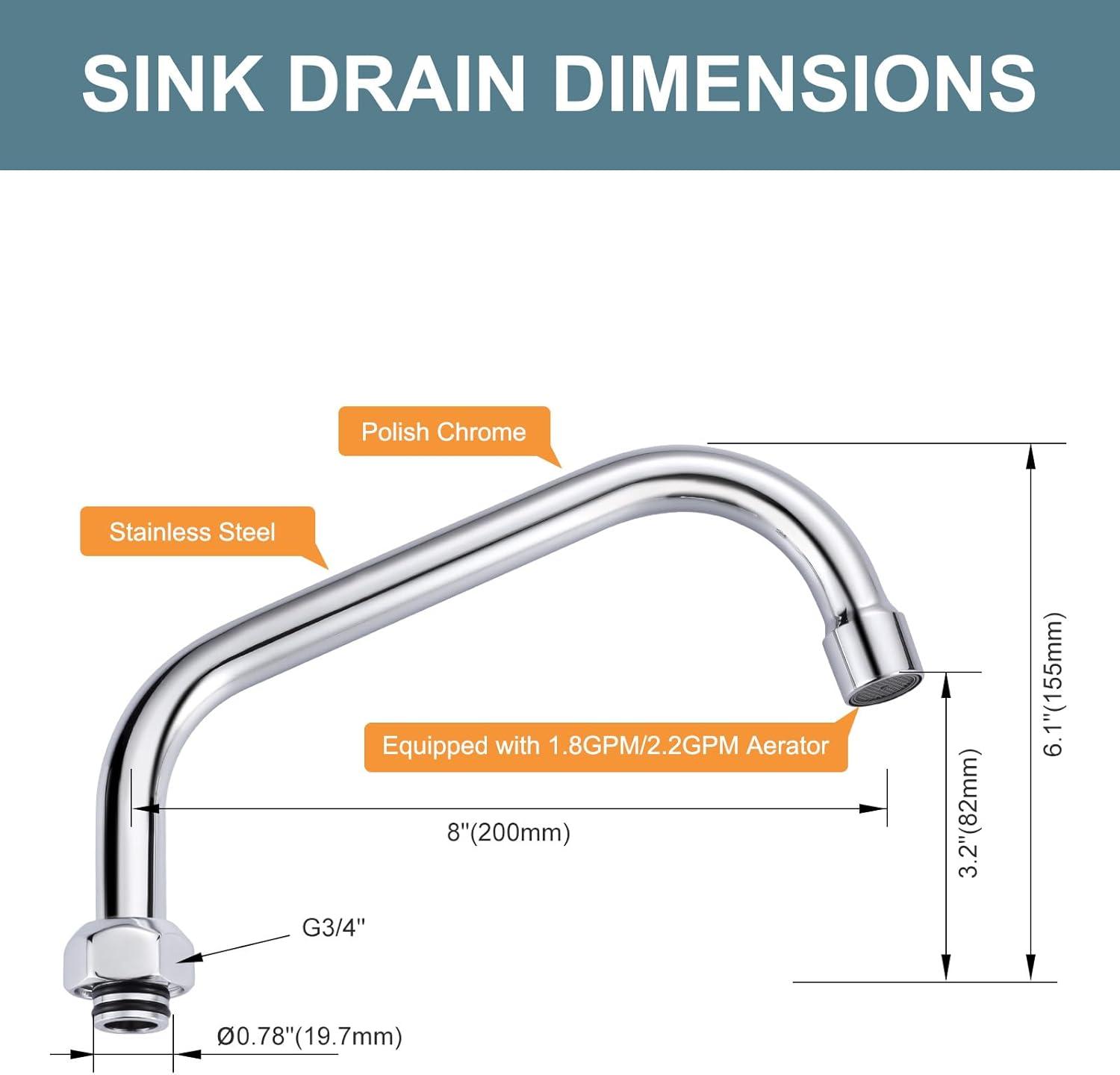 8" Faucet Swing Spout Replacement In Polished Chrome-G3/4 Internal Thread