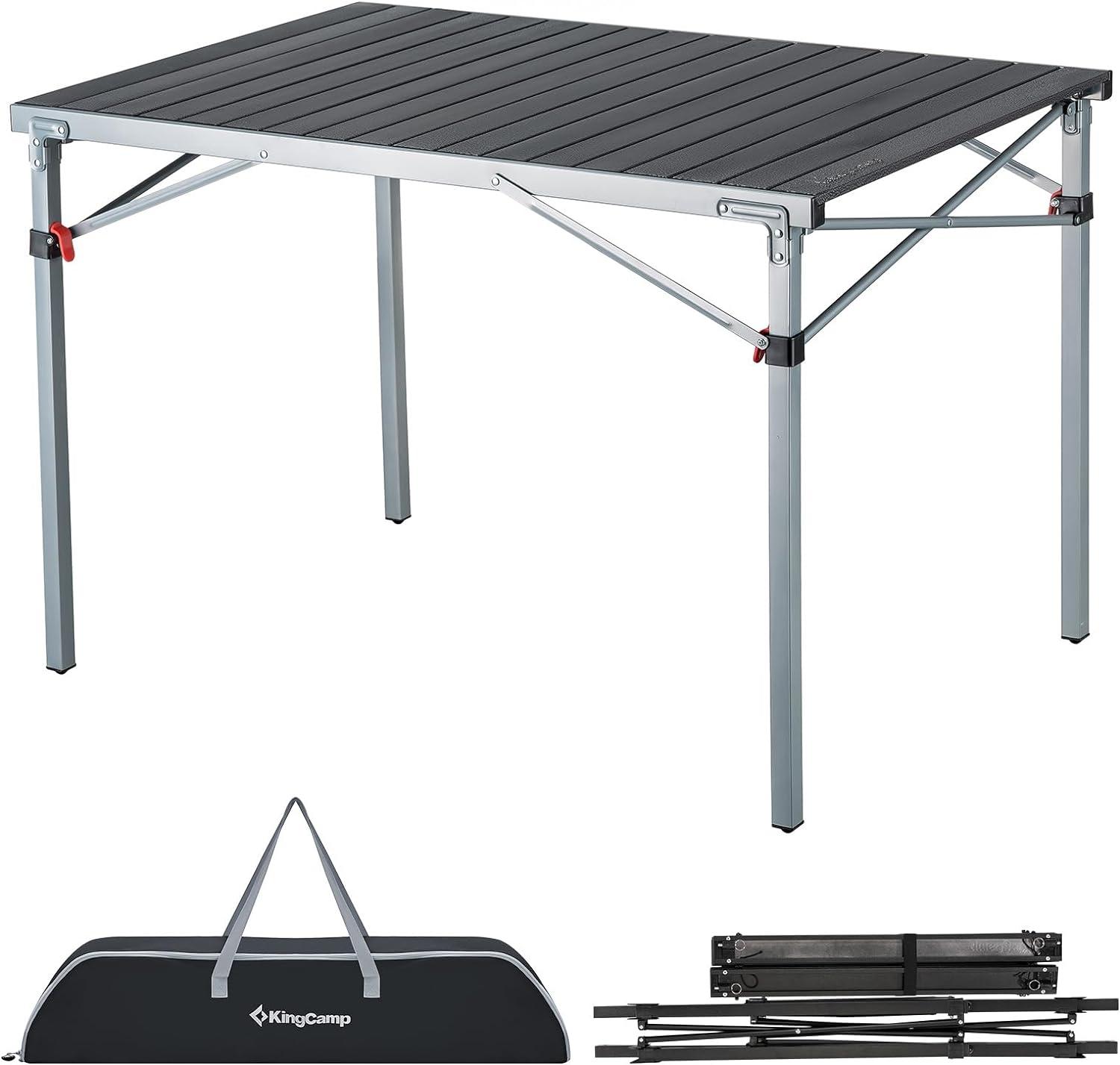 KingCamp Camping Folding Table Aluminum Roll up Table for 4-6 Person Outdoor Indoor 42.1" × 27.6 " Silver