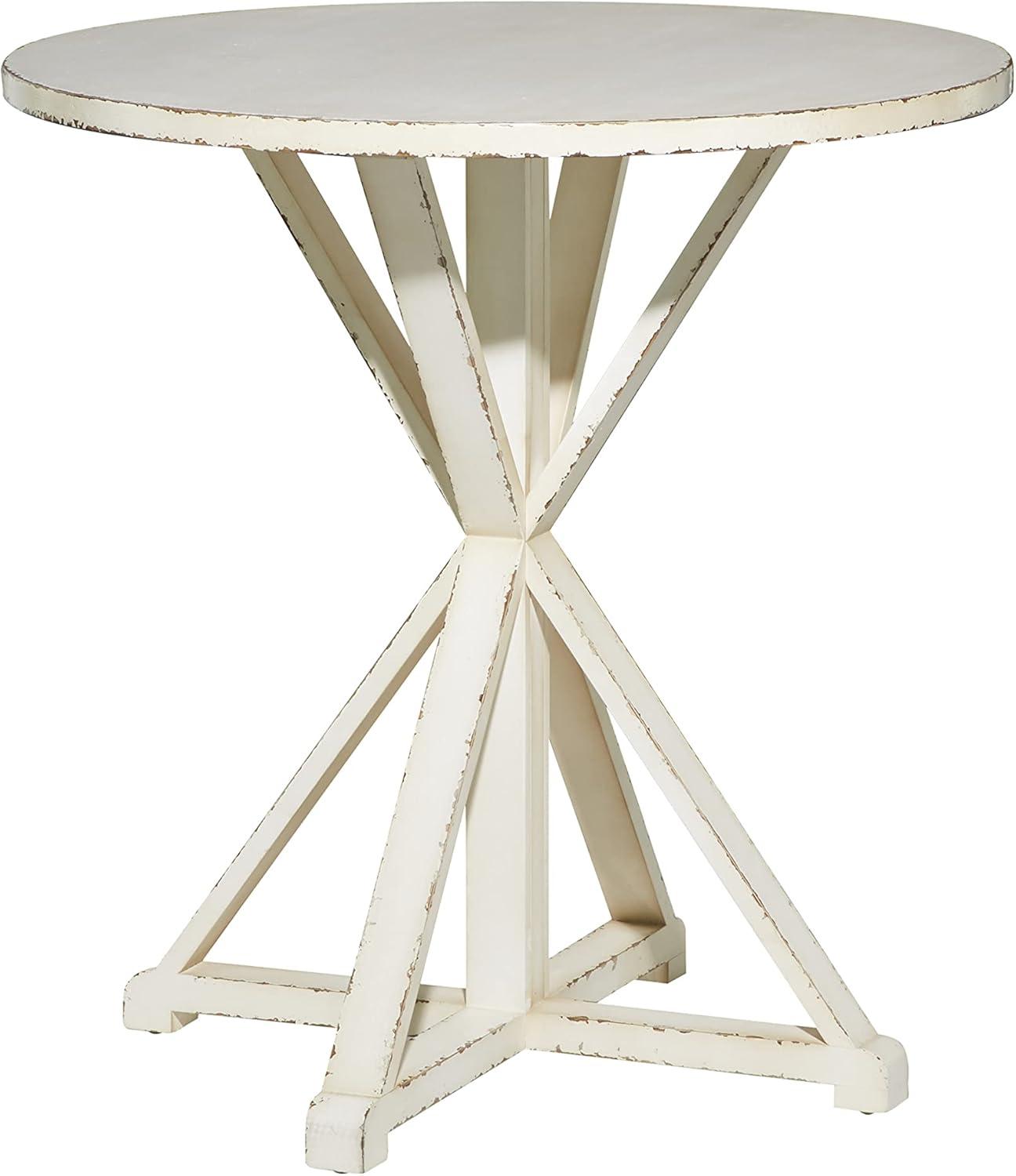 Elegant Farmhouse White Wood Round Accent Table 29" x 31"