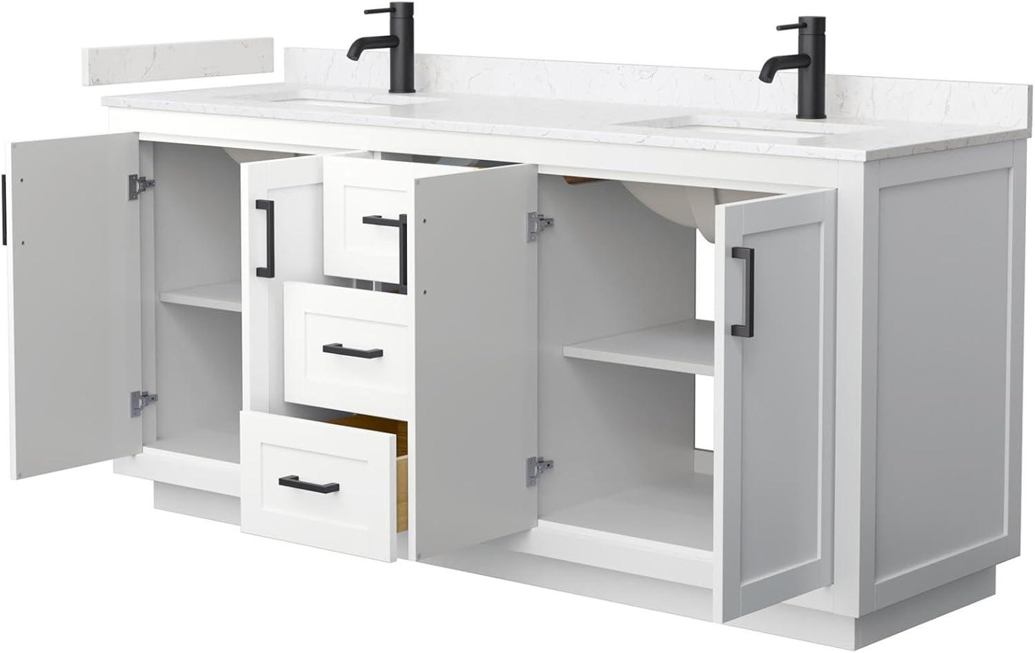 Miranda 72" White Double Bathroom Vanity with Marble Top