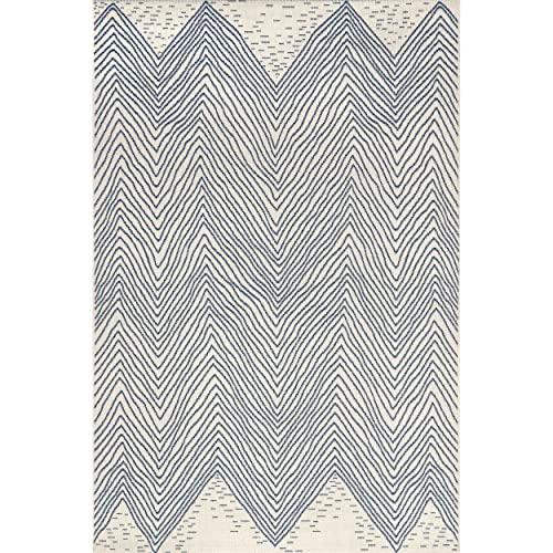 Chevron Waves Blue Synthetic Indoor/Outdoor Rug, 5'3" x 7'6"