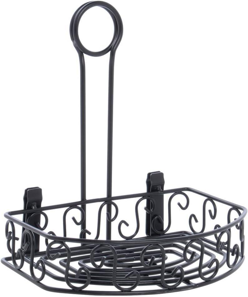 Black Wrought Iron Half-Moon Condiment Caddy with Scroll Design