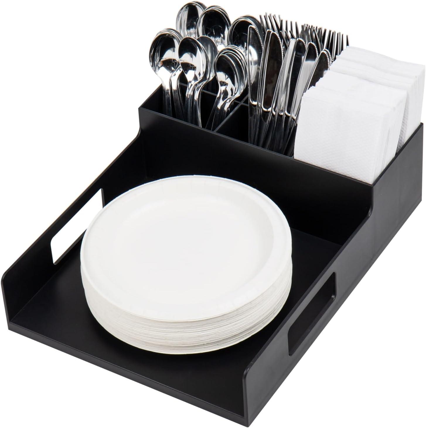 Mind Reader Utensil Napkin & Plate Holder Silverware Organize Black: Coffee Station Caddy, Metal & Plastic, 4.5" Height