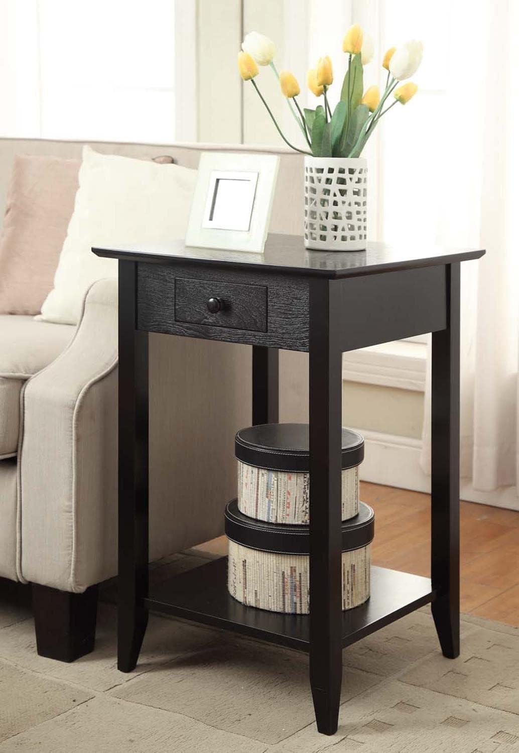 American Heritage End Table with Drawer Shelf Espresso