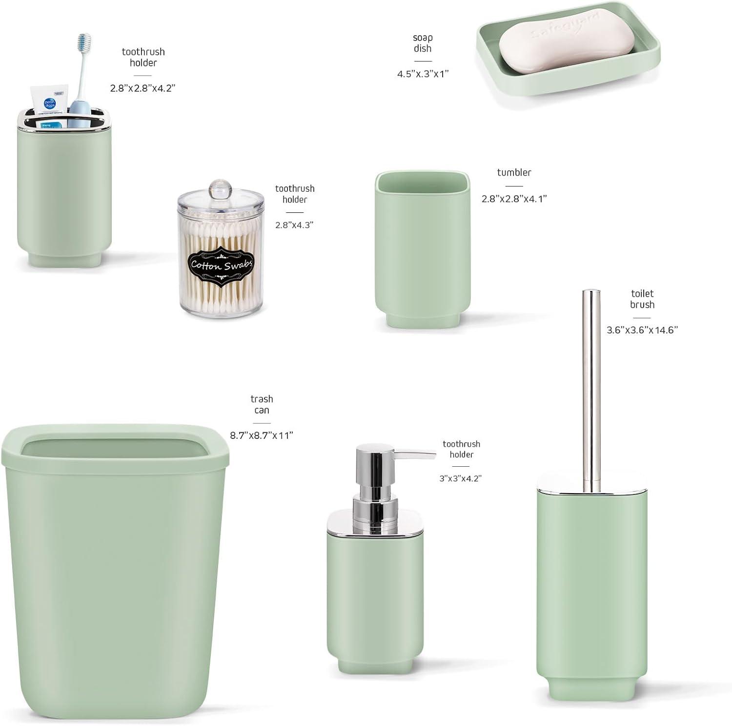 Green Plastic 9-Piece Bathroom Accessories Set with Labels