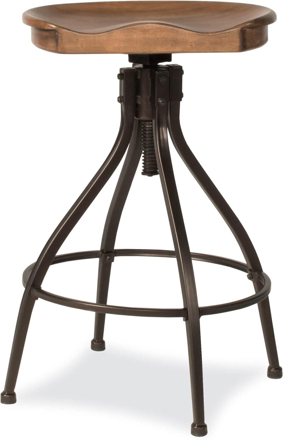 Adjustable Walnut Saddle Seat Industrial Bar Stool