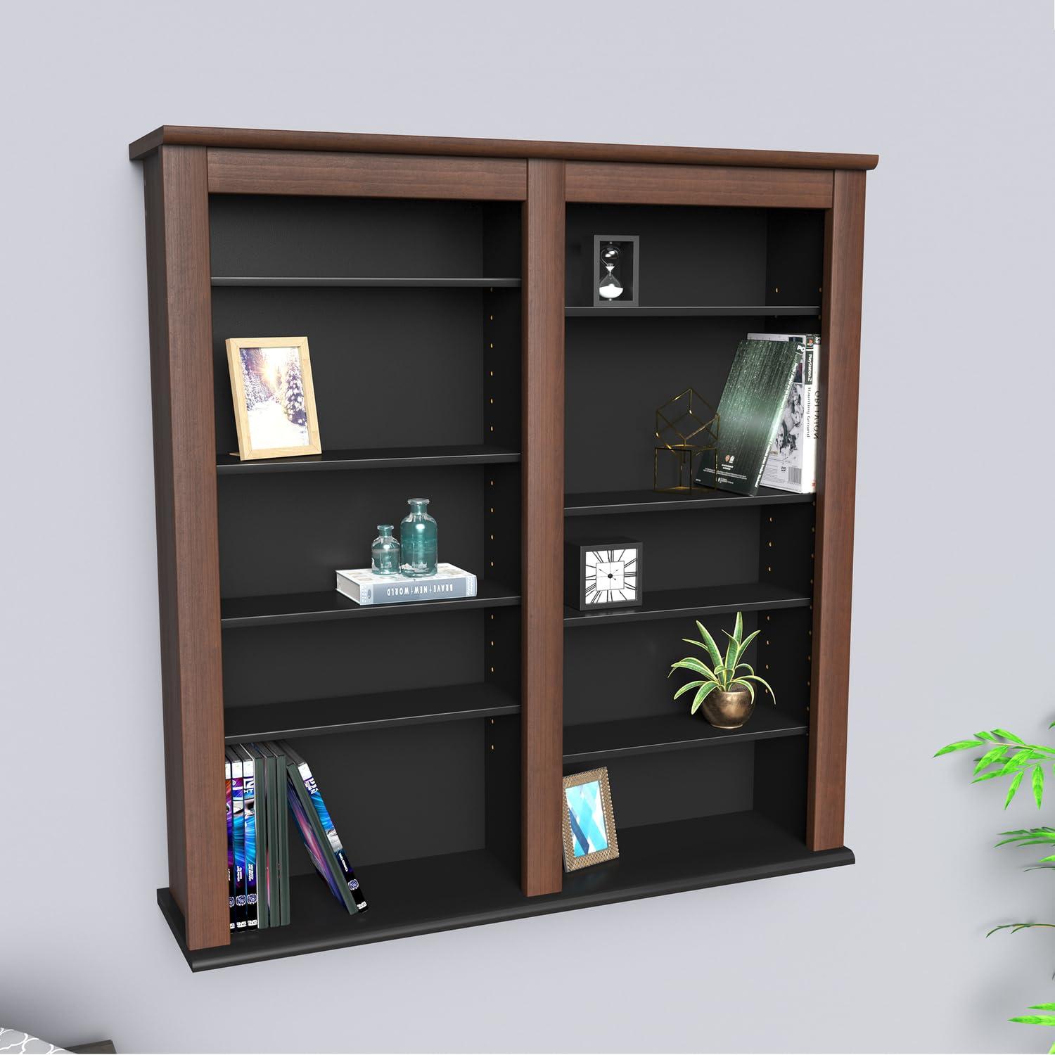 Prepac Double Floating Media Wall Storage in Cherry and Black