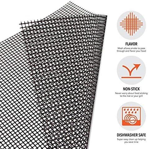 Grill Mesh Mat- Non-Stick Cooking Mats for Grilled Vegetables/Fish/Fajitas/Shrimp, Grilling Sheet Liner, Reusable Grill Accessories - Use on Gas, Charcoal, Electric Barbecue (set of 3, black)